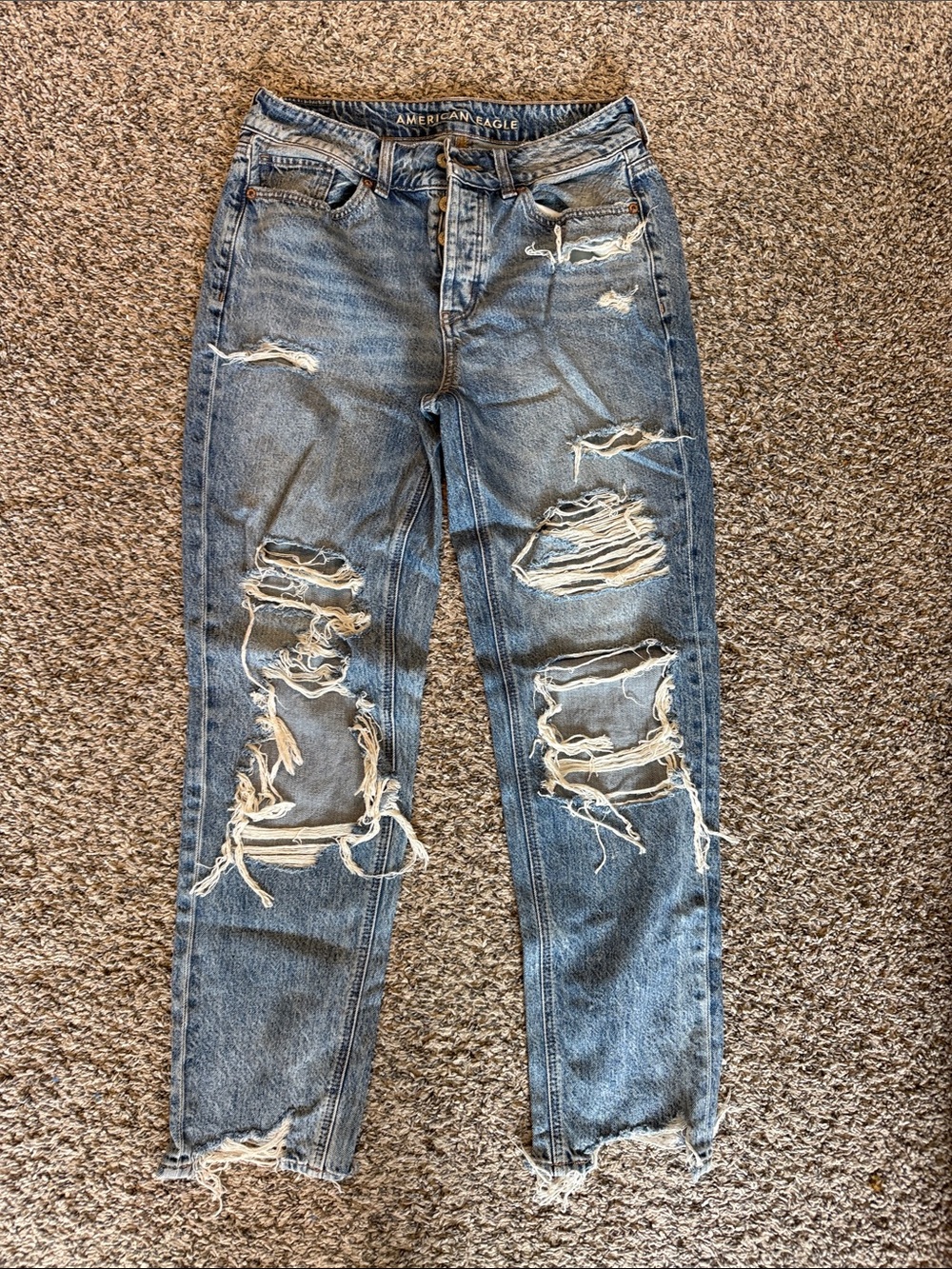 American Eagle Outfitters Men's Light Blue Distressed Slim Straight Jeans